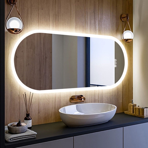 24 x 48 Inch LED Bathroom Mirror with Lights, Oval Anti-Fog Dimmable Wall Mounted Makeup Mirror with Front and Backlit, Modern Vanity Mirror with