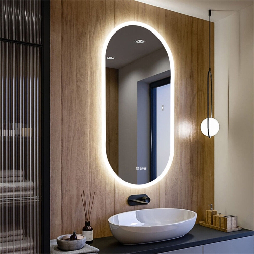 24 x 48 Inch LED Bathroom Mirror with Lights, Oval Anti-Fog Dimmable Wall Mounted Makeup Mirror with Front and Backlit, Modern Vanity Mirror with