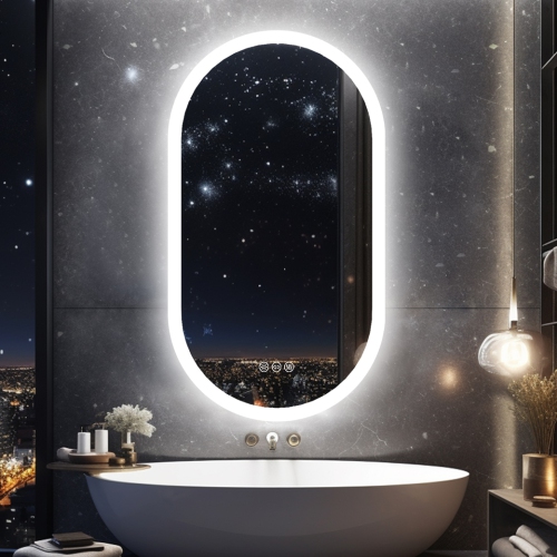 24 x 48 Inch LED Bathroom Mirror with Lights, Oval Anti-Fog Dimmable Wall Mounted Makeup Mirror with Front and Backlit, Modern Vanity Mirror with