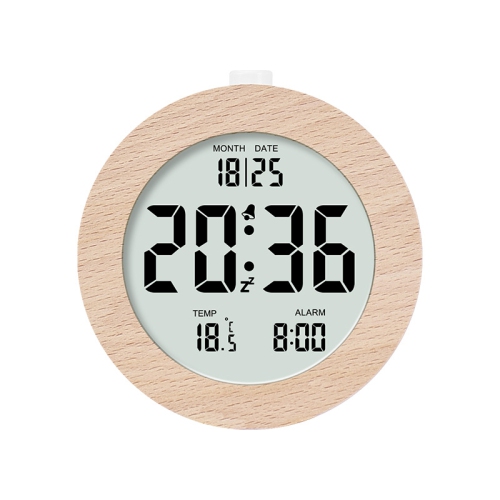 Nordic style solid wood alarm clock simple wooden clock multifunctional LCD electronic clock handmade clock simple atmosphere home room desk desktop