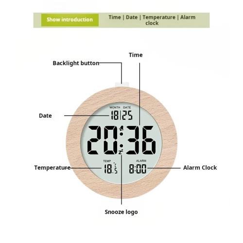 Nordic style solid wood alarm clock simple wooden clock multifunctional LCD electronic clock handmade clock simple atmosphere home room desk desktop
