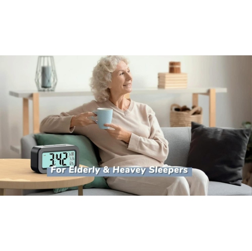 Réveil numérique, Réveil de chambre avec veilleuse intelligente, Température de la pièce, Grand affichage LED, Horloge de bureau alimentée par piles,