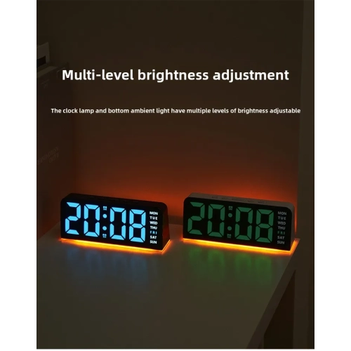 New LED large digital clock atmosphere light date snooze desk clock multi-function digital alarm clock two sets of alarm bottom atmosphere light