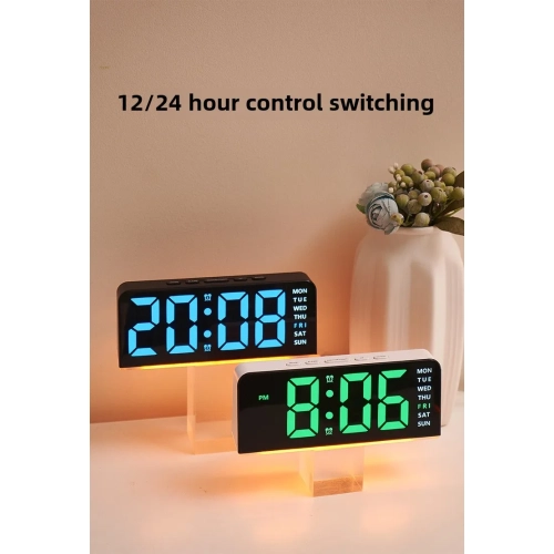 New LED large digital clock atmosphere light date snooze desk clock multi-function digital alarm clock two sets of alarm bottom atmosphere light