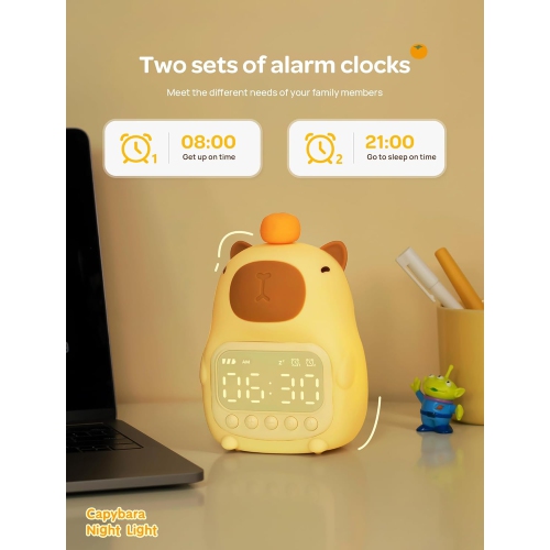 Cute Capybara Animal Alarm Clock, Alarm Clock with Light, Smart Student Bedside Alarm Clock, Children's Digital Alarm Clock - Yellow
