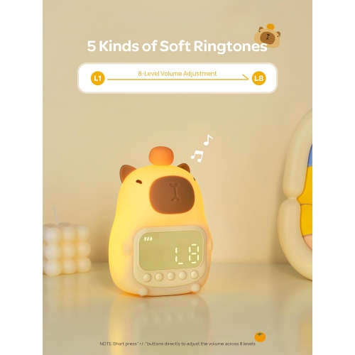 Cute Capybara Animal Alarm Clock, Alarm Clock with Light, Smart Student Bedside Alarm Clock, Children's Digital Alarm Clock - Yellow