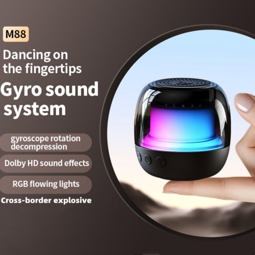 Small fingertip decompression gyro Bluetooth speaker, portable outdoor RGB atmosphere light high value heavy bass speaker - quiet black