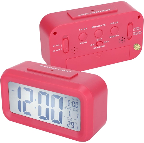 THE WAY  Digital Alarm Clock, Bedroom Alarm Clock \w Smart Night Light, Room Temperature, Large Led Display, Battery Powe Desk Clock, English Version