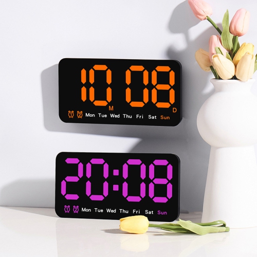 New wall clock, simple large screen hanging and standing dual-purpose clock, living room clock, strap temperature multi-function alarm clock - black