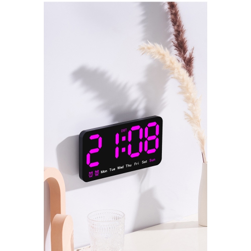 New wall clock, simple large screen hanging and standing dual-purpose clock, living room clock, strap temperature multi-function alarm clock - black