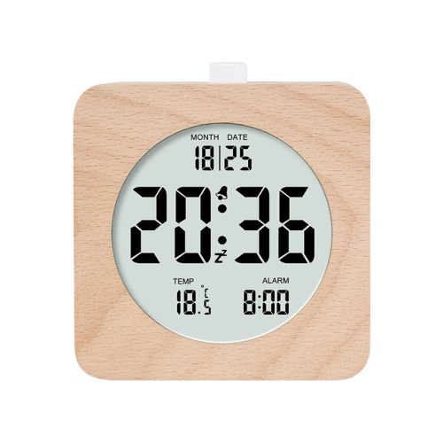 Nordic style solid wood alarm clock simple wooden clock multifunctional LCD electronic clock handmade clock simple atmosphere home room desk desktop