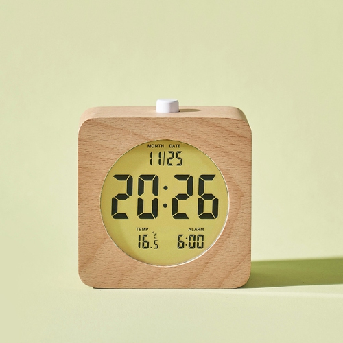 Nordic style solid wood alarm clock simple wooden clock multifunctional LCD electronic clock handmade clock simple atmosphere home room desk desktop