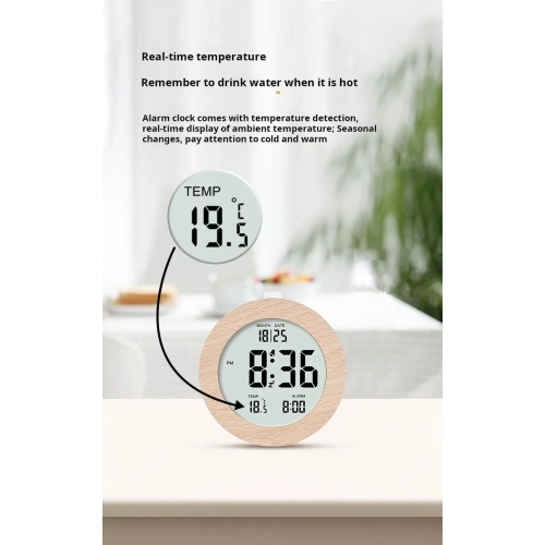 Nordic style solid wood alarm clock simple wooden clock multifunctional LCD electronic clock handmade clock simple atmosphere home room desk desktop