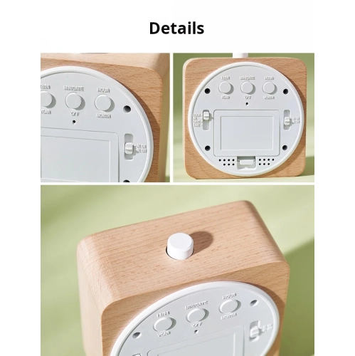 Nordic style solid wood alarm clock simple wooden clock multifunctional LCD electronic clock handmade clock simple atmosphere home room desk desktop