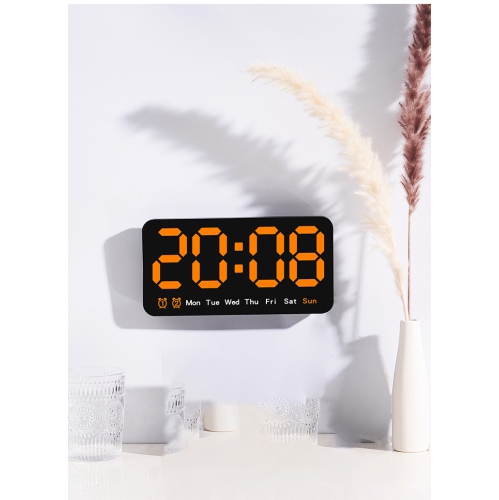 New wall clock, simple large screen hanging and standing clock, living room clock, strap temperature multi-function alarm clock - black shell ice
