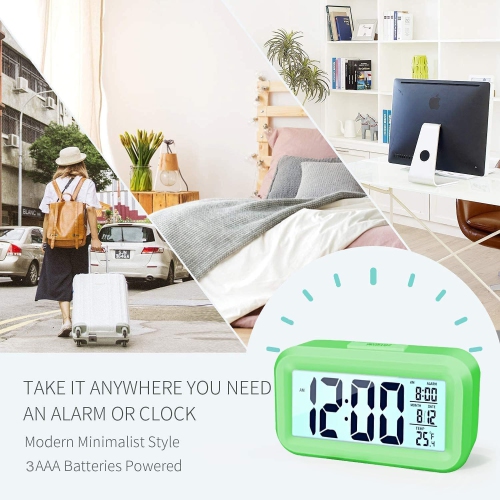 Réveille-matin numérique, réveil de chambre avec veilleuse intelligente, température de la pièce, grand écran LED, horloge de bureau alimentée par