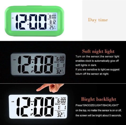 Réveille-matin numérique, réveil de chambre avec veilleuse intelligente, température de la pièce, grand écran LED, horloge de bureau alimentée par
