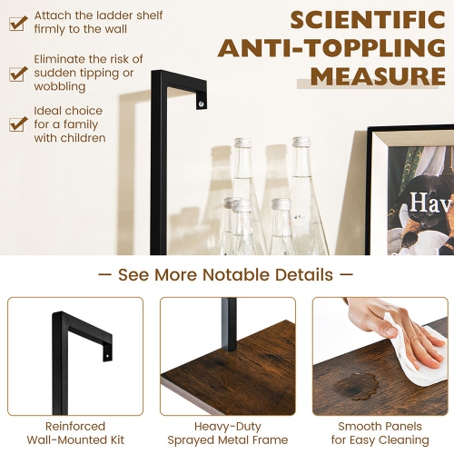 Gymax 2 PCS 5 Tier Ladder Shelf 71'' Wall-Mounted Bookshelf Display Storage Organizer