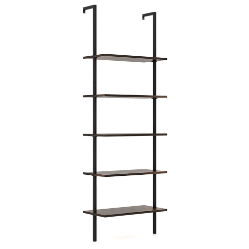 Gymax 2 PCS 5 Tier Ladder Shelf 71'' Wall-Mounted Bookshelf Display Storage Organizer