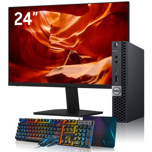 DELL  Refurbished (Good) - Optiplex 7070 Mini Desktop PC, 24” Inch Fhd Monitor, Intel Core I5-8500T, 16GB Ddr4 Ram, 512GB Nvme SSD, Wifi, RGB