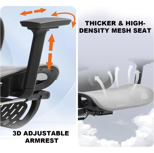 Yivke Ergonomic Office Chair with 3D Armrests Adjustable Lumbar Support & Headrest - Breathable Mesh Computer Chair for Home Office & Gaming