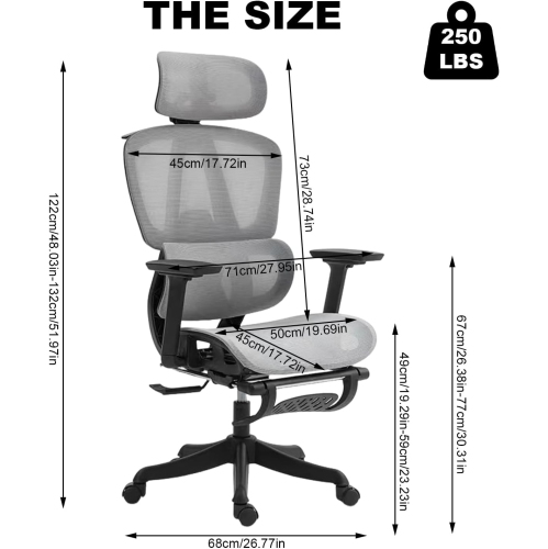 Yivke Ergonomic Office Chair with 3D Armrests Adjustable Lumbar Support & Headrest - Breathable Mesh Computer Chair for Home Office & Gaming