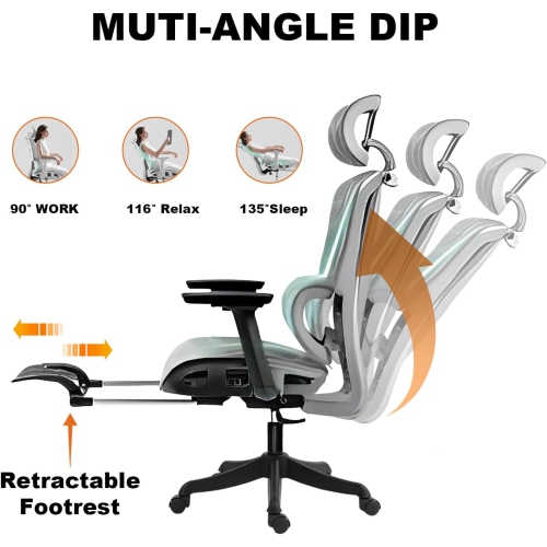 Yivke Ergonomic Office Chair with 3D Armrests Adjustable Lumbar Support & Headrest - Breathable Mesh Computer Chair for Home Office & Gaming