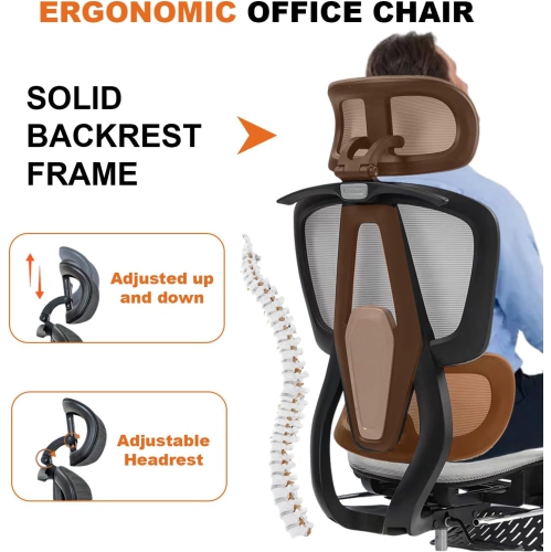 Yivke Ergonomic Office Chair with 3D Armrests Adjustable Lumbar Support & Headrest - Breathable Mesh Computer Chair for Home Office & Gaming