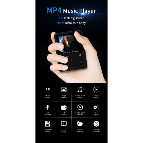 Ultra-thin MP4 player - | MP3/AMV player | Music player | Lightweight portable player, full set of accessories + built-in 16G card, headphone jack