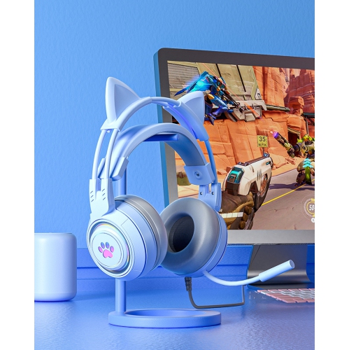 Computer Headset Cute Cat Ears Detachable PS5 Mobile Phone Wired Headset Stereo Gaming Headset Competitive Game with LED Light Heavy Bass Surround