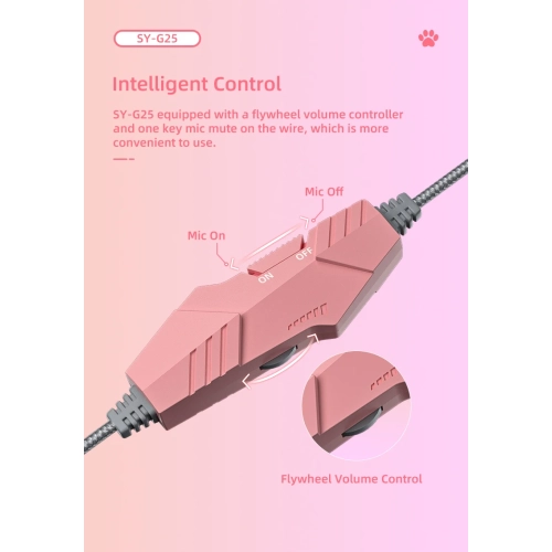 Computer Headset Cute Cat Ears Detachable PS5 Mobile Phone Wired Headset Stereo Gaming Headset Competitive Game with LED Light Heavy Bass Surround