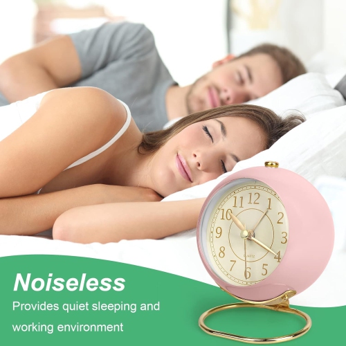 Small table clock classic tickless desktop alarm clock with backlight, retro style simple desktop small alarm clock Nordic round table clock bedside