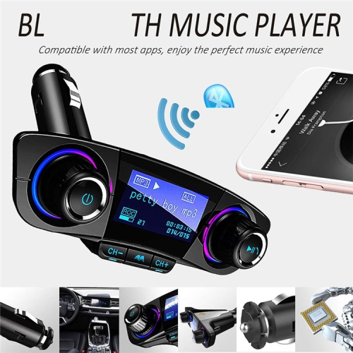 Lecteur MP3 pour l'auto, récepteur Bluetooth multifonction, chargeur USB pour l'auto, allume-cigare pour l'auto - BT06 noir