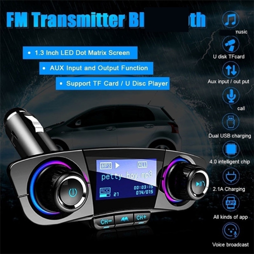 Lecteur MP3 pour l'auto, récepteur Bluetooth multifonction, chargeur USB pour l'auto, allume-cigare pour l'auto - BT06 noir