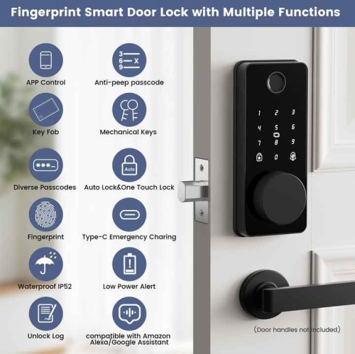 Tuya smart door lock, wooden door fingerprint lock, auxiliary lock, card swipe password lockTongtong lock-Bluetooth = fingerprint password card swipe