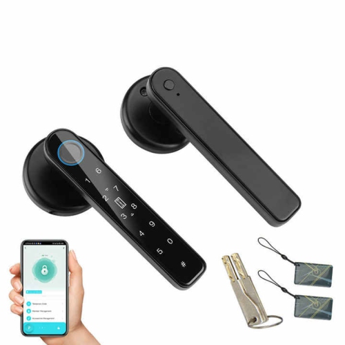 Room door wooden door fingerprint lock ball lock Tongtong lock APP Bluetooth smart lock, black - Tongtong lock Bluetooth = fingerprint + password +