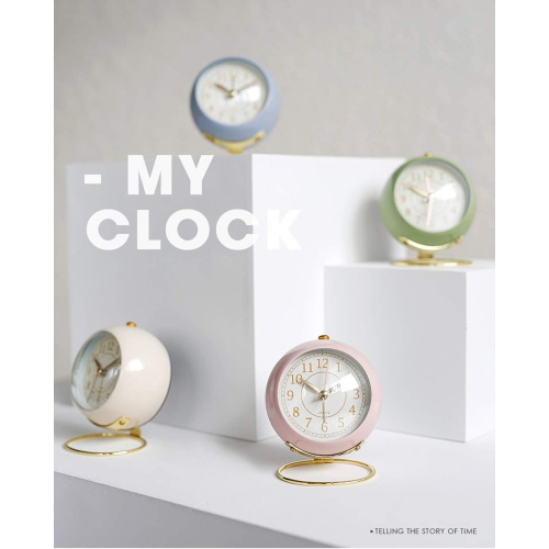 Small table clock classic tickless desktop alarm clock with backlight, retro style simple desktop small alarm clock Nordic round table clock bedside