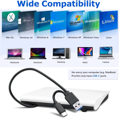 Laptop desktop mobile USB external DVD burner typec universal external optical drive USB-C CD DVD reader writer burner player white