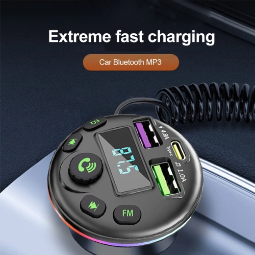 Lecteur Bluetooth pour l'auto, émetteur FM, avec fil à ressort QC3.0 recharge rapide pour l'auto 20 W Charging-T2 version de recharge rapide
