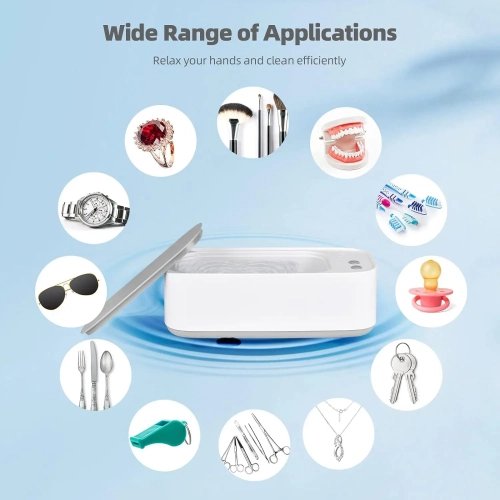 Ultrasonic Jewelry Cleaner, 3 Modes Portable Cleaner for Glasses, Rings, Earrings, Necklaces, Watchbands, Makeup Brushes, One-Button Operation