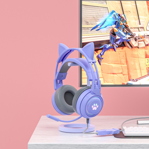 Computer Headset Cute Cat Ears Detachable PS5 Mobile Phone Wired Headset Stereo Gaming Headset Competitive Game with LED Light Heavy Bass Surround