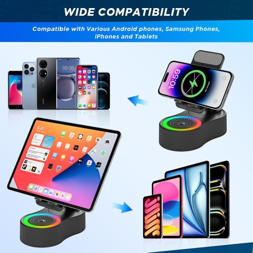 Bluetooth speaker mobile phone tablet holder rotatable six-in-one K song live desktop multi-function with single wireless microphone black