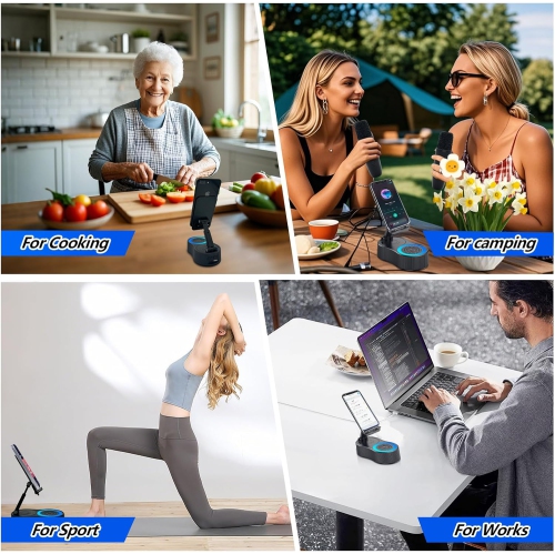 Bluetooth speaker mobile phone tablet holder rotatable six-in-one K song live desktop multi-function with single wireless microphone black