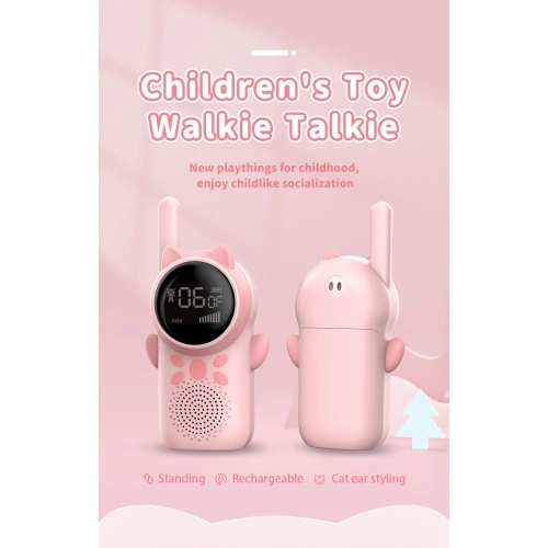 Kids Rechargeable Walkie Talkie, 2 Pack Pink, Walkie Talkie Long Range Channel Two Way Radio, Suitable for 3-12 Years Old Kids, Family Games, Outdoor