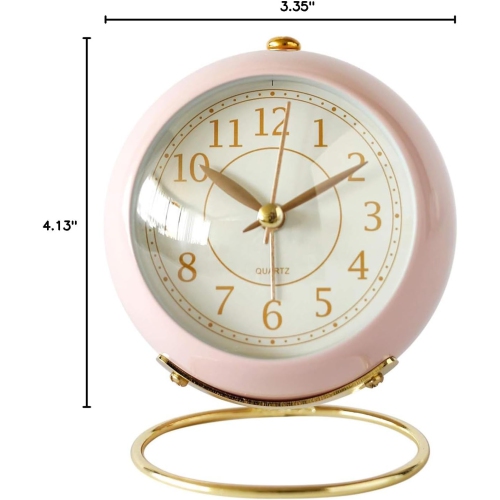 Small table clock classic tickless desktop alarm clock with backlight, retro style simple desktop small alarm clock Nordic round table clock bedside