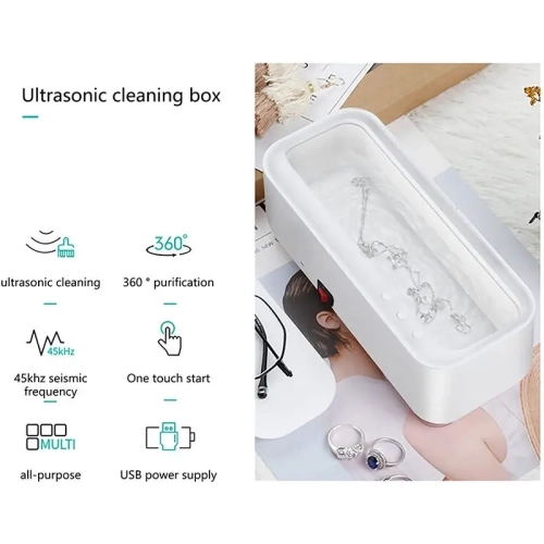 Ultrasonic Jewelry Cleaner, 3 Modes Portable Cleaner for Glasses, Rings, Earrings, Necklaces, Watchbands, Makeup Brushes, One-Button Operation