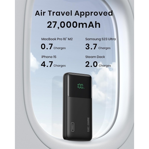 INIU 140W Power Bank, 27000mAh High Capacity Laptop Portable Charger, USB C in&Out Tablet Powerbank, Smart Digital Display Phone Charge for