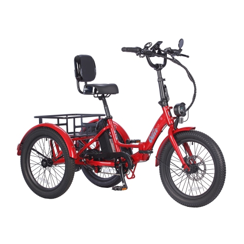 Refurbished - Ollie Leo Foldable Step-Through Electric City Trike (500W Motor / 65km Range / 22 km/h Top Speed) - Red