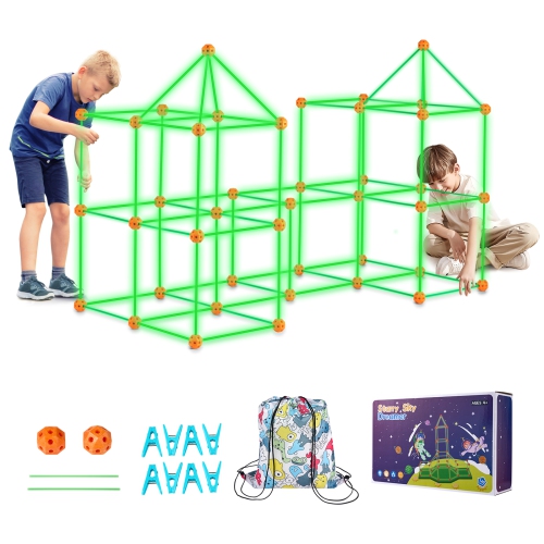VEVOR Fort Building Kit for Kids, 140PCS Glow in The Dark STEM Building Toys, Educational Gift for 4 5 6 7 8+ Year Old Play Tent Construction Toys