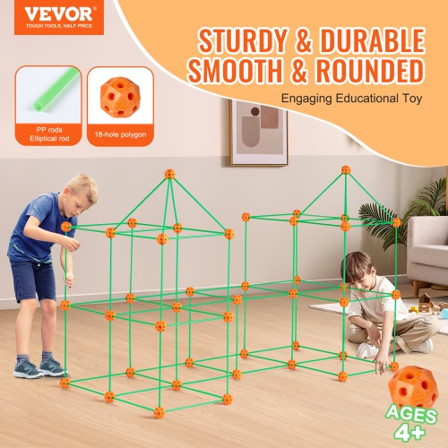 VEVOR Fort Building Kit for Kids, 140PCS Glow in The Dark STEM Building Toys, Educational Gift for 4 5 6 7 8+ Year Old Play Tent Construction Toys
